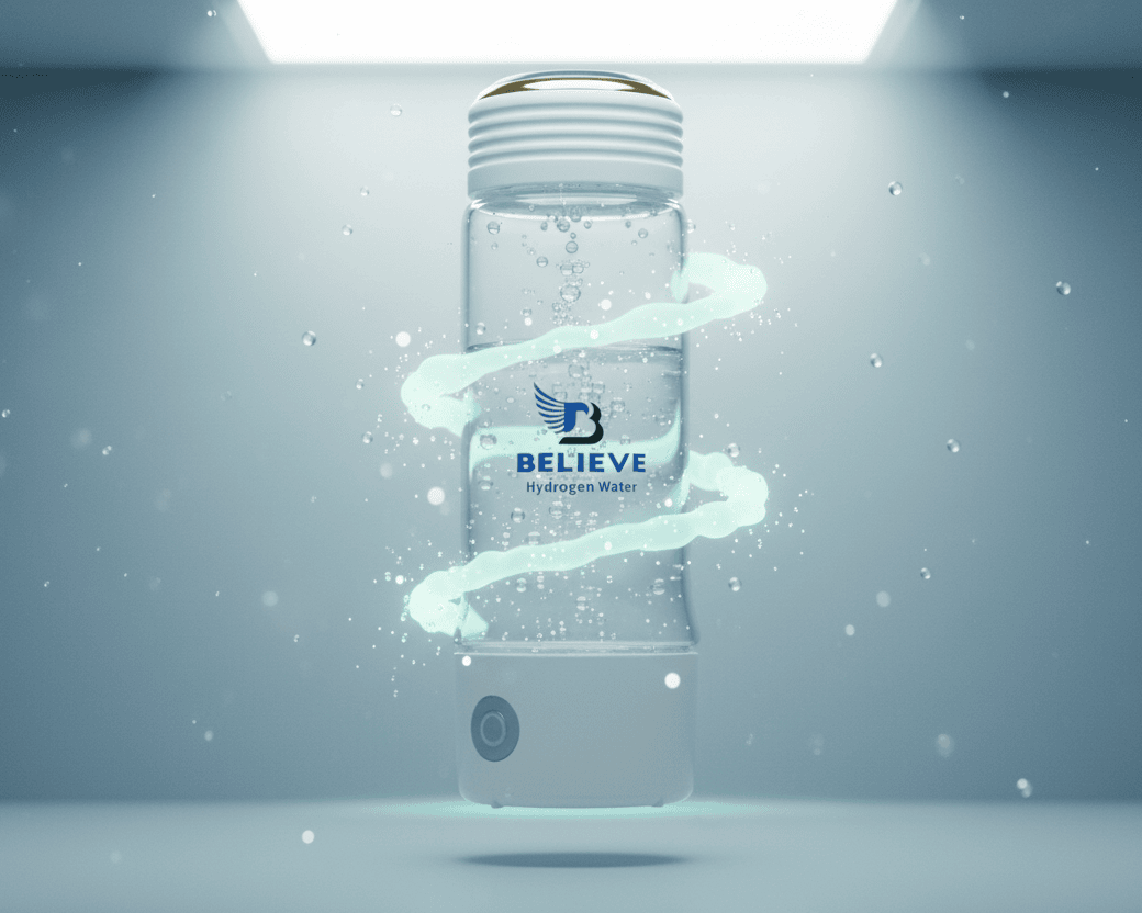 Believe Hydrogen Water Bottle 500ml floating with dynamic water spiral effect and bubbles